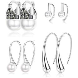 ORAZIO Pearl Earrings For Women Pearl Drop Earrings Sets Big Small Pearl Earrings Womens White Pearl Earrings