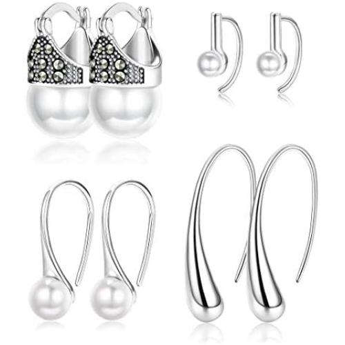 ORAZIO Pearl Earrings For Women Pearl Drop Earrings Sets Big Small Pearl Earrings Womens White Pearl Earrings
