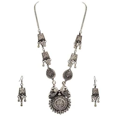 Zephyrr Devotional Pendant Necklace Earrings Set Silver Tone Jewelry for Women