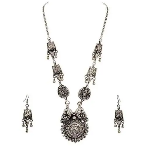 Zephyrr Devotional Pendant Necklace Earrings Set Silver Tone Jewelry for Women