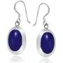 Simple Oval Shaped Simulated Blue Lapis-Lazuli Inlay on .925 Sterling Silver Dangle Earrings