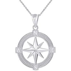 Nautical Jewelry Sterling Silver Round North Star Compass Adventures Pendant Necklace