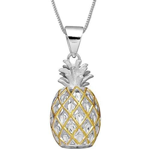 Sterling Silver Large Pineapple Pendant Necklace, 16+2'' Extender