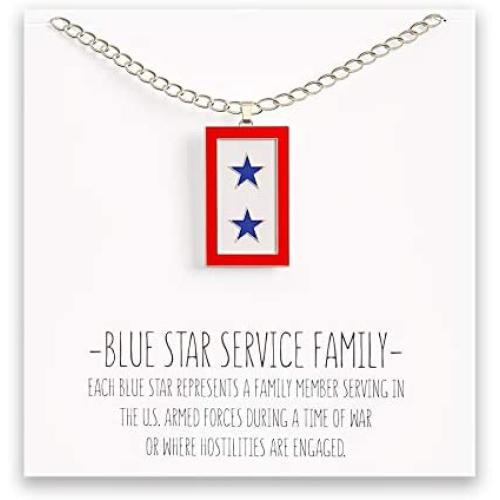Happy Kisses Blue Star Service Flag Necklace – Blue Star Mom Pendant– One, Two & Three Stars – Message Card