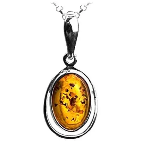 Sterling Silver Amber Oval Chain Pendant Necklace 18 Inches Sterling Silver Amber Oval Chain Pendant Necklace 18 Inches