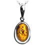 Sterling Silver Amber Oval Chain Pendant Necklace 18 Inches