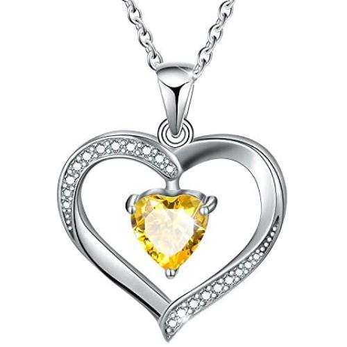 ✦Gifts for Mothers Day✦ Forever Love Heart Necklace Jewelry 18K White Gold/ Rose Gold Plated 925 Sterling Silver Birthstone Pendant Necklace with 5A Cubic Zirconia Birthday Gifts for Women and Girls