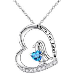 Sterling Silver Forever Love Animal Heart Pendant Necklace for Women Girlfriend Daughter Graduation Gift, 18 Inches