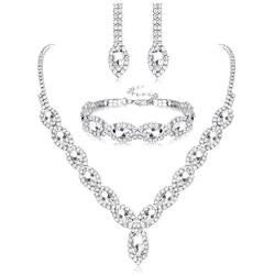 Thunaraz Crystal Bridal Jewelry Set Crystal Necklace and Earrings with Crystal Bracelet for Women Jewelry Set Gifts fit