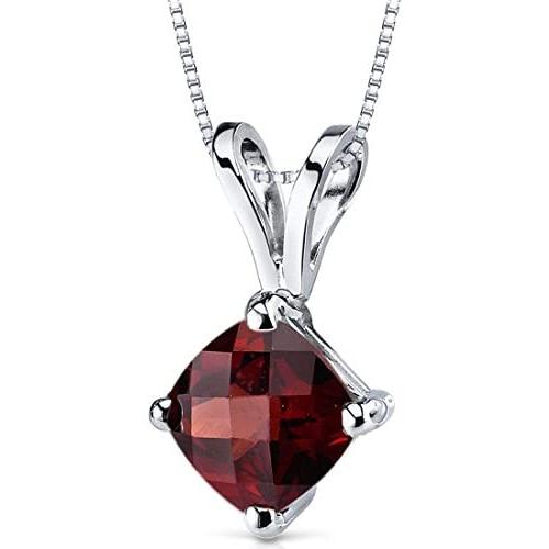 14 Karat White Gold Cushion Cut 1.00 Carats Garnet Pendant