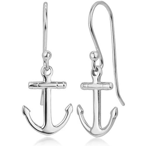 925 Sterling Silver Anchor Navy Sailor Ship Symbol Dangle Hook Earrings 1.1''