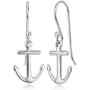 925 Sterling Silver Anchor Navy Sailor Ship Symbol Dangle Hook Earrings 1.1''