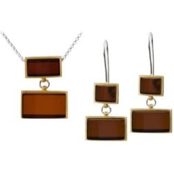 Cherry Amber Sterling Silver Modern Earrings Pendant Necklace Chain 18 Inches