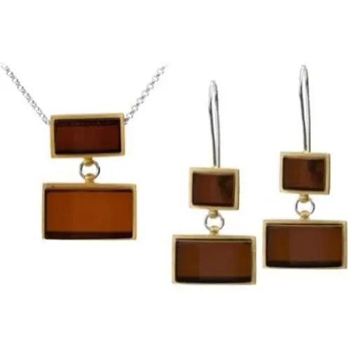 Cherry Amber Sterling Silver Modern Earrings Pendant Necklace Chain 18 Inches Cherry Amber Sterling Silver Modern Earrings Pendant Necklace Chain 18 Inches