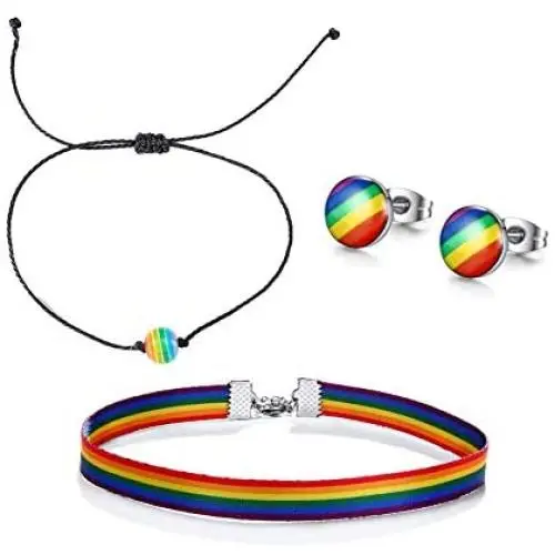 VNOX Gay Pride Rainbow Jewelry Set Rainbow Choker Rope String Bracelets Necklace Earrings for Gay Lesibian LGBTQ VNOX Gay Pride Rainbow Jewelry Set Rainbow Choker Rope String Bracelets Necklace Earrings for Gay Lesibian LGBTQ