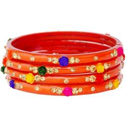 JDZ COLLECTION Indian Bangles Jewelry for Women Glass Bangles Flower Design Costume Matching Partywear Bangles Set 4pc Beautiful Bollywood Bangles