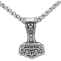 GuoShuang Nordic Viking Mjolnir Thor Hammer Valknut Stainless Steel Necklace for Men with Valknut Gift Bag