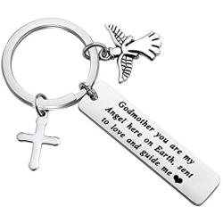 FUSTMW Godmother Gifts Keychian Godmother Proposal Gifts from Godchild Godmother Jewelry Baptism Gift You are My Angel Here on Earth Guardian Angel Pendant
