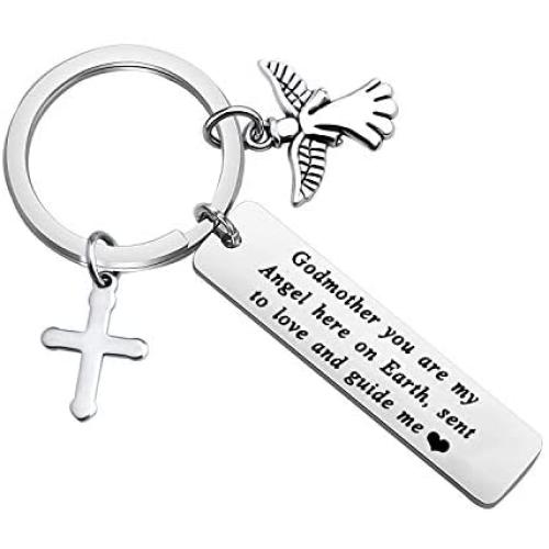 FUSTMW Godmother Gifts Keychian Godmother Proposal Gifts from Godchild Godmother Jewelry Baptism Gift You are My Angel Here on Earth Guardian Angel Pendant