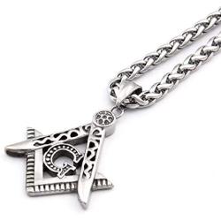 GUNGNEER Masonic Necklace Freemason Symbol Stainless Steel Keel Chain Mason Pendant Biker Jewelry Gift Men Women