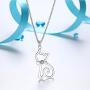 Besilver Cute Animal Pendant Necklace Charm 925 Sterling Silver Cat/Snake/Sloth/Dolphin/Starfish/Snail/Shark Cute Animal Jewelry Gift for Women Girl