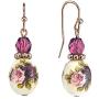 1928 Jewelry Rose Gold Tone Purple Crystal Bead Flower Drop Earrings