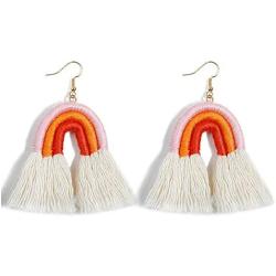 Colorful Rainbow Layered Tassel Earrings Bohemian 3 Tier Fringe Statement Dangle Drop Earrings for Women Girls Jewelry Fashion and Valentine Birthday Party Gift