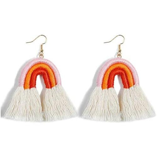 Colorful Rainbow Layered Tassel Earrings Bohemian 3 Tier Fringe Statement Dangle Drop Earrings for Women Girls Jewelry Fashion and Valentine Birthday Party Gift