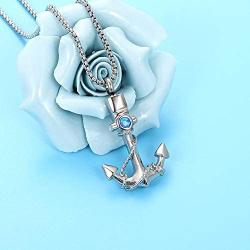 Urn Jewelry for Men, Anchor Urn Necklace for Ashes with Blue Opal Cremation Jewelry Memorial Keepsake Pendant