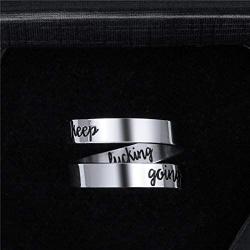 Tattooshe Stainless Steel Ring Stamped Keep Going Stacking Never Give Up Inspired Jewelry You are Braver Than You Believe