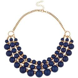 Lux Accessories Multi Row Beaded Bib Statement Chain Necklace