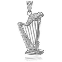 Fine 925 Sterling Silver Harp Music Charm Pendant