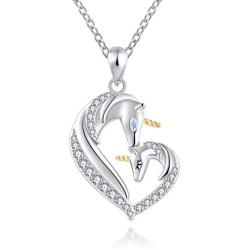 Unicorn Necklace for Women Girls Gift for Mothers Day Christmas Birthday Graduation w/ Sterling Silver Heart Pendant Girlfriend Mother Daughter Jewelry