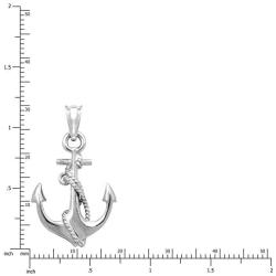 Honolulu Jewelry Company Sterling Silver Ship Anchor and Rope Necklace Pendant with 18'' Box Chain