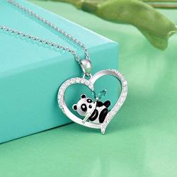 ACJNA 925 Sterling Silver Panda Bear Necklace Bamboo Heart Pendant Engraved I Love You Forever Women Jewelry