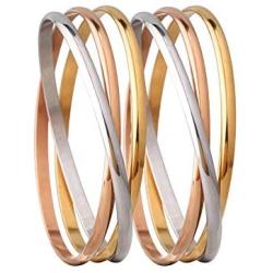Stainless Steel Gold Rose Gold Silver Bangle Bracelets for Women Cuff Stacking Bracelets