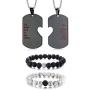 XUANPAI Stainless Steel Matching Puzzle Dog Tag Necklace&His and Hers Yin Yang Distance Beads Bracelet