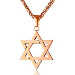 JewelBeauty Star of David Pendant Necklace Stainless Steel Jewish Jewelry for Men Women Religious Free 24'' Chain