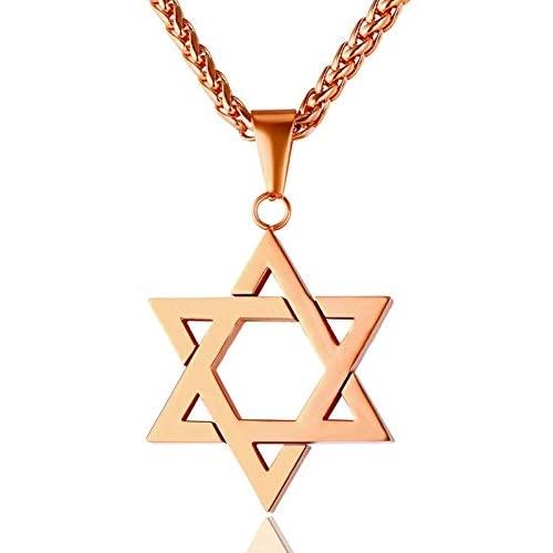 JewelBeauty Star of David Pendant Necklace Stainless Steel Jewish Jewelry for Men Women Religious Free 24'' Chain