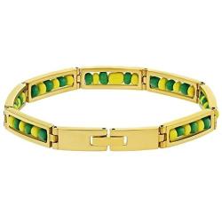 In Season Jewelry Stainless Steel Orula Bracelet Green Yellow Beads Babalawo Amulet Protection