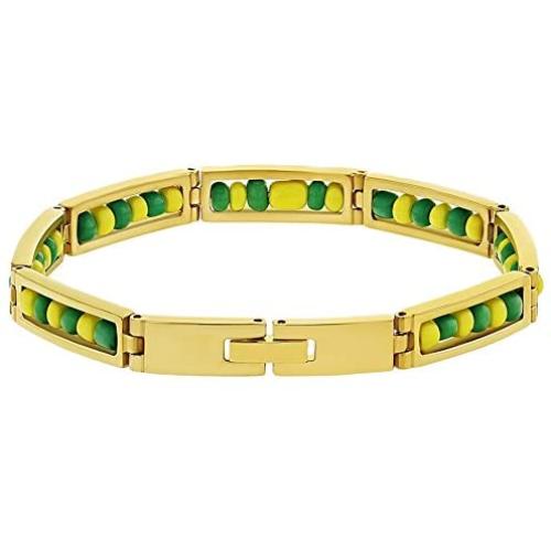In Season Jewelry Stainless Steel Orula Bracelet Green Yellow Beads Babalawo Amulet Protection