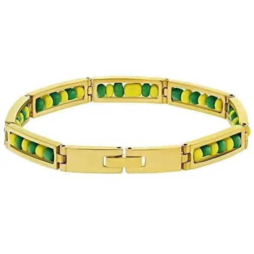 In Season Jewelry Stainless Steel Orula Bracelet Green Yellow Beads Babalawo Amulet Protection