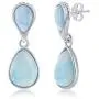 925 Sterling Silver Rhodium Plated High Polished Double Pear-Shaped Natural Caribbean Larimar Gemstone Dangling Earrings 925 Sterling Silver Rhodium Plated High Polished Double Pear-Shaped Natural Caribbean Larimar Gemstone Dangling Earrings