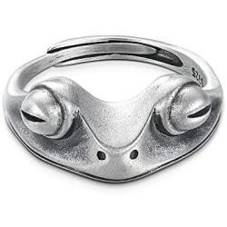 MAELOVE Real 925 Sterling Silver Frog Adjustable Rings for Women Men Vintage Cute Animal Finger Ring Silver Fashion Party Jewelry Gifts