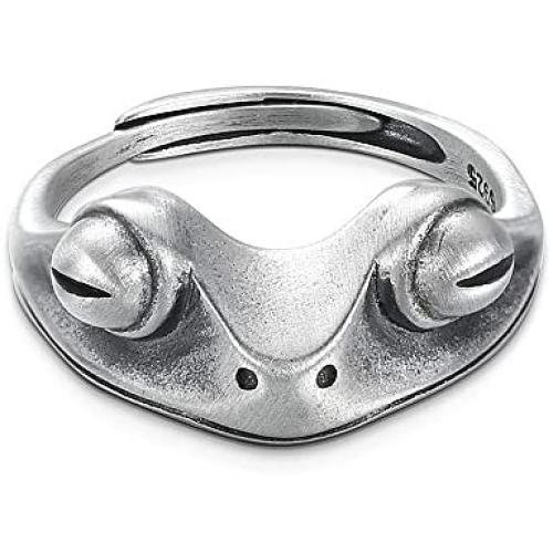 MAELOVE Real 925 Sterling Silver Frog Adjustable Rings for Women Men Vintage Cute Animal Finger Ring Silver Fashion Party Jewelry Gifts