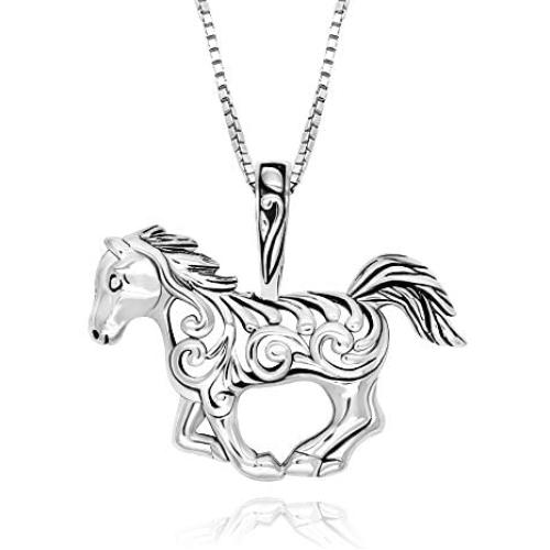 925 Sterling Silver Filigree Horse Pendant Necklace, 18''
