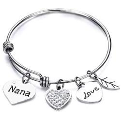 Luvalti Grandma Nana Love Heart Charm Bracelet Adjustable Bangle Gift for Women