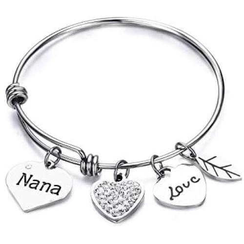 Luvalti Grandma Nana Love Heart Charm Bracelet Adjustable Bangle Gift for Women