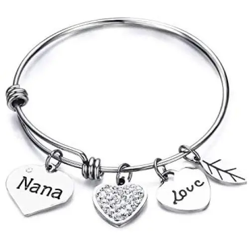 Luvalti Grandma Nana Love Heart Charm Bracelet Adjustable Bangle Gift for Women Luvalti Grandma Nana Love Heart Charm Bracelet Adjustable Bangle Gift for Women