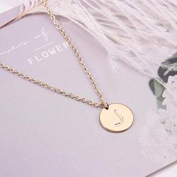 THREE KEYS JEWELRY Tiny Rose Gold Initial Necklace for Women Name Letter Charm Coin Round Small Cute Circle Script Pendant Mini Dainty Stainless Steel Initial Necklaces for Girls Women Daughter